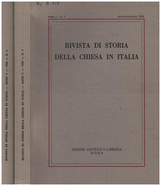 Rivista di Storia della Chiesa in Italia - Anno L n. 1 e 2 - copertina