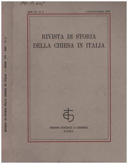 Rivista di Storia della Chiesa in Italia - Anno LIV n. 2 - copertina