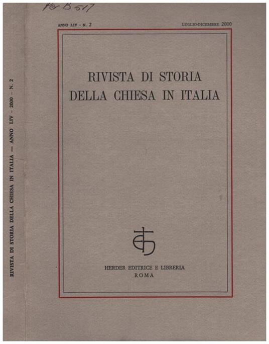 Rivista di Storia della Chiesa in Italia - Anno LIV n. 2 - copertina