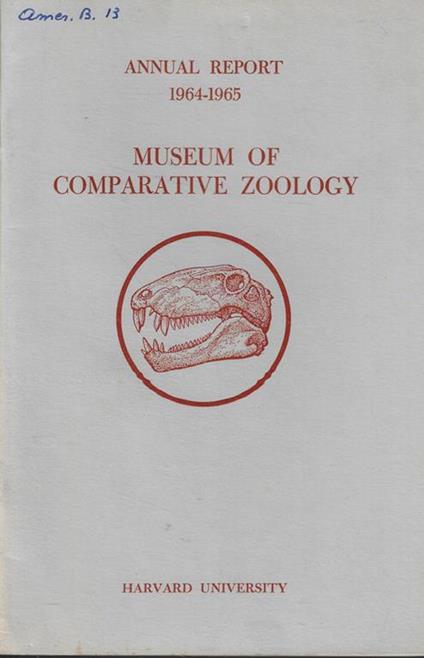 Annual Report Museum Comparative Zoology Anno 1964-1965 - copertina