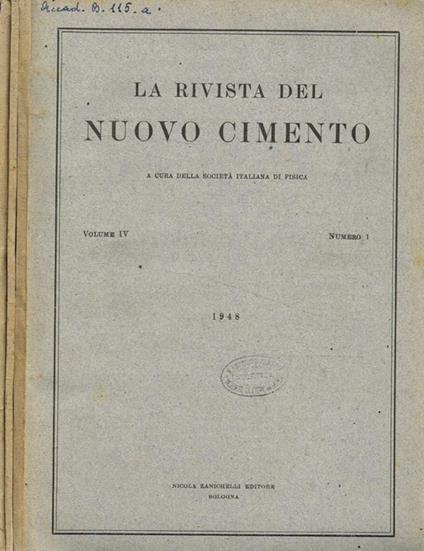 La rivista del nuovo cimento a cura della societa italiana di fisica. Vol.IV, 1948 - copertina