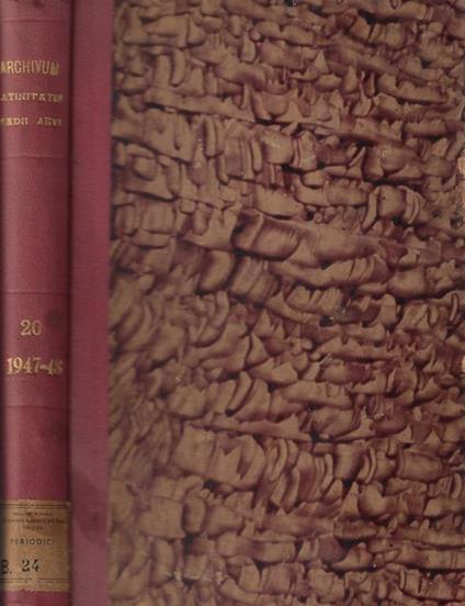 Archivum Latinitatis Medii Aevi Anni 1947, 1948 Tomo XX - copertina