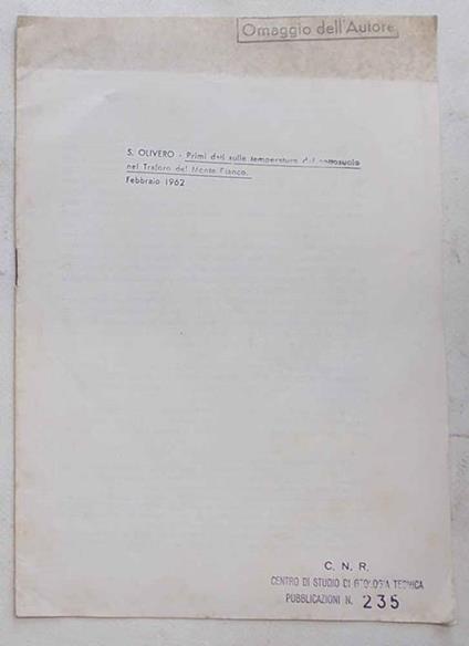 Primi dati sulle temperature del sottosuolo nel Traforo del Monte Bianco - copertina