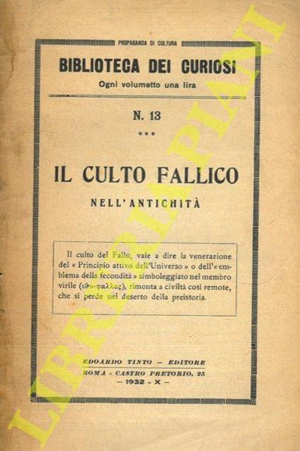 Il culto fallico nell’antichità - Anonimo - copertina