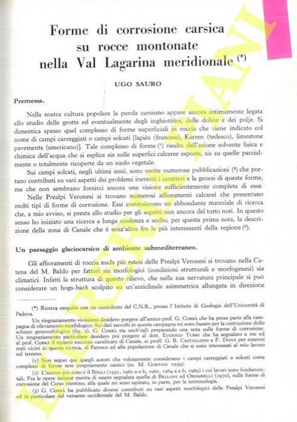 Forme di corrosione carsica su rocce montonate nella Val Lagarina Meridionale - Ugo Sauro - copertina