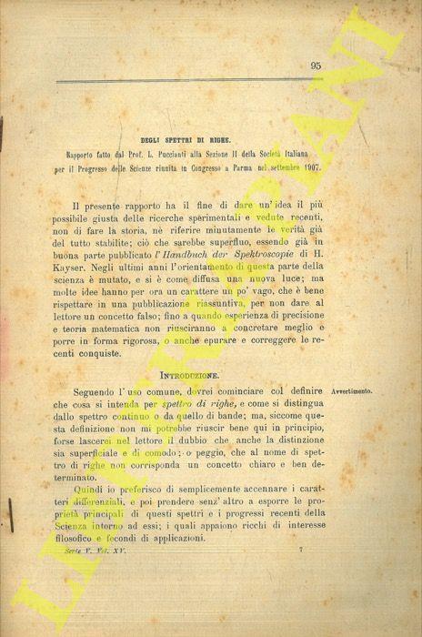 Degli spettri di righe - copertina