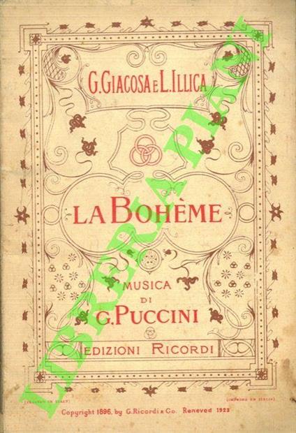 La Bohème (scene da La vie de Bohème di Henry Murger). 4 quadri. Musica di Giacomo Puccini - Giuseppe Giacosa - copertina