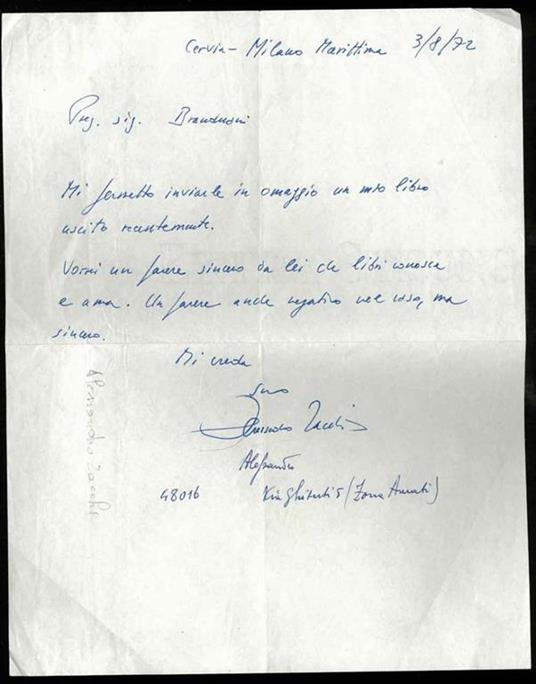 Lettera di Alessandro Zacchi al libraio Cesarino Branduani per un parere su un libro uscito recentemente - Alessandro Zanacchi - copertina
