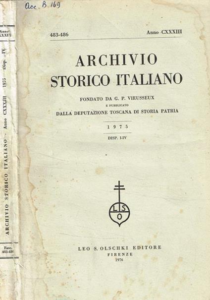 Archivio storico italiano 1975, disp.I-IV, anno CXXXIII - copertina