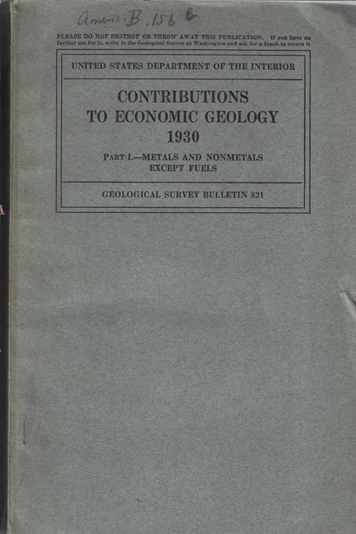 Contributions to Economic Geology 1930 Part I - copertina