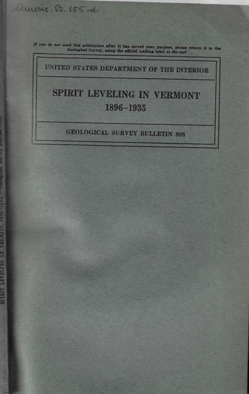 Spirit leveling in Vermont 1896-1935 - copertina