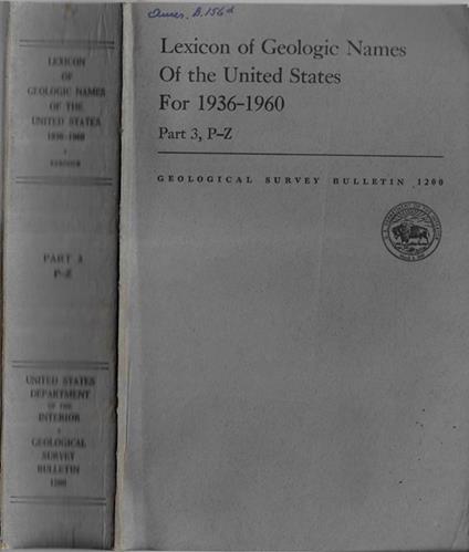 Lexicon of geologic Names of the United States for 1936-1960 Parte 3, P-Z - copertina