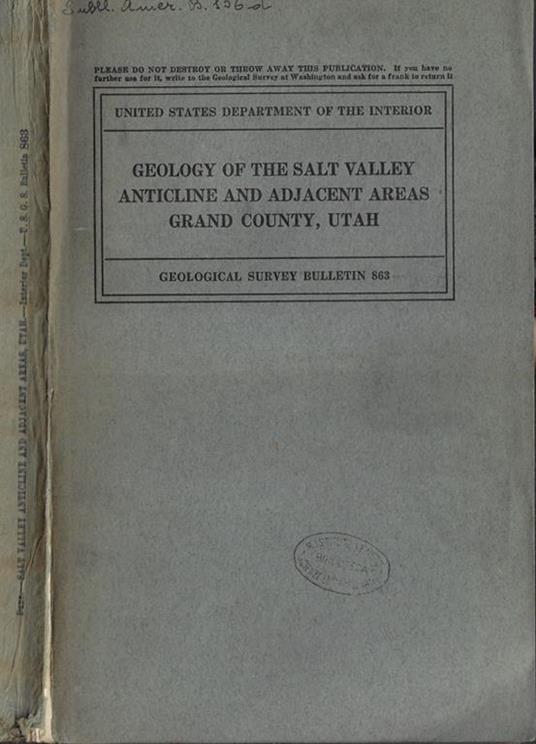 Geology of the salt valley anticline and adjacent areas grand county, Utah - copertina