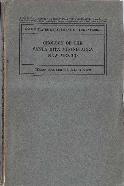 Geology of the Santa Rita mining area New Mexico - copertina