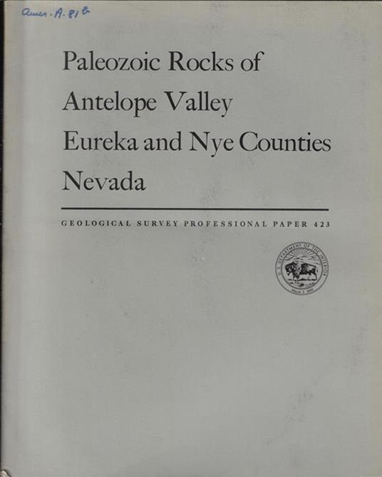 Paleozoic Rocks of Anrelope Valley Eureka and Nye Counties Nevada - copertina