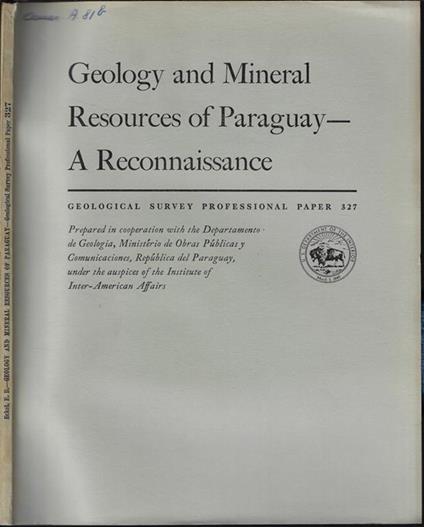 Geology and Mineral Resources of Paraguay- A Reconnaissance - copertina