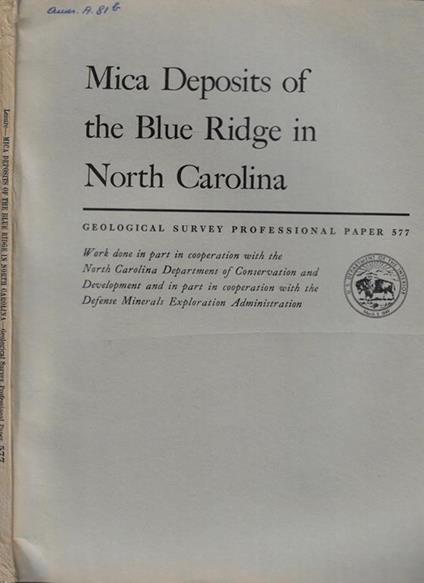 Mica Deposits of the Blue Ridge in North Carolina - copertina