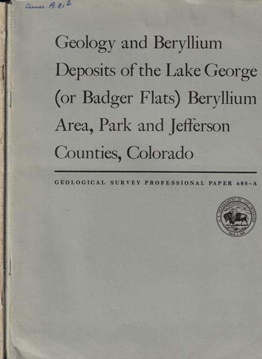 Geological Survey Professional Paper 608 A-B - copertina