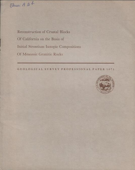 Reconstruction of Crustal Blocks of California on the Basis of Initial Strontium Isotopic Compositions of Mesozoic Granitic Rocks - copertina