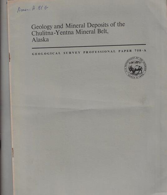 Geological Survey Professional Paper n. 758 A-B - copertina