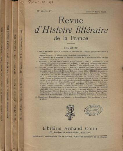 Revue d'Histoire litteraire de la France Anno 1938 - copertina