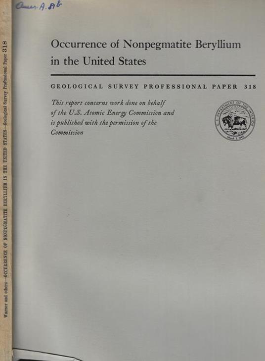 Occurrence of Nonpegmatite Beryllium in the United States - copertina