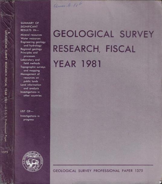 Geological Survey Research, Fisical Year 1981 - copertina