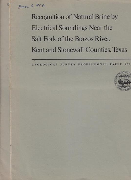 Geological Survey Professional Paper n. 809 - copertina