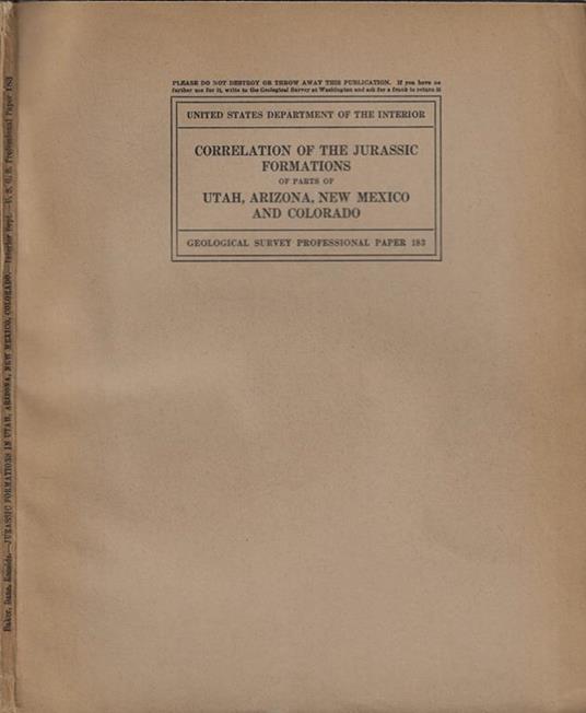 Correlation of the Jurassic Formations of parts of Utah, Arizona, New Mexico and Colorado - copertina