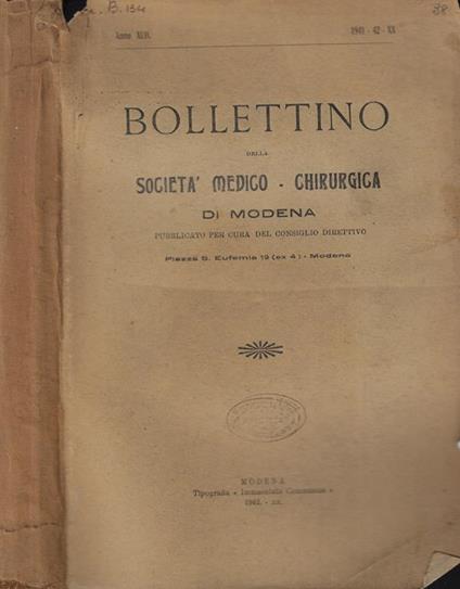 Bollettino della Società Medico-Chirurgica di Modena Anno 1941-42 - copertina