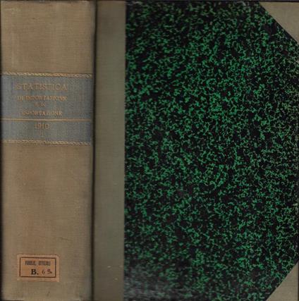 Statistica del commercio speciale di importazione e di esportazione da gennaio a giugno 1910 - copertina