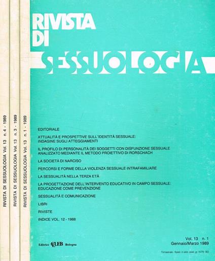Rivista di sessuologia. Vol.13, n.1, 3, 4, anno 1989 - copertina