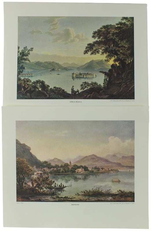 LAGO MAGGIIORE: 4 STAMPE A COLORI dal calendario 1969 della Cassa di Risparmio: "Antiche stampe piemontesi".