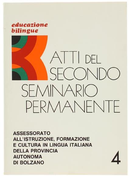ATTI DEL SECONDO SEMINARIO DI BOLZANO (14-15 ottobre 1978) - copertina