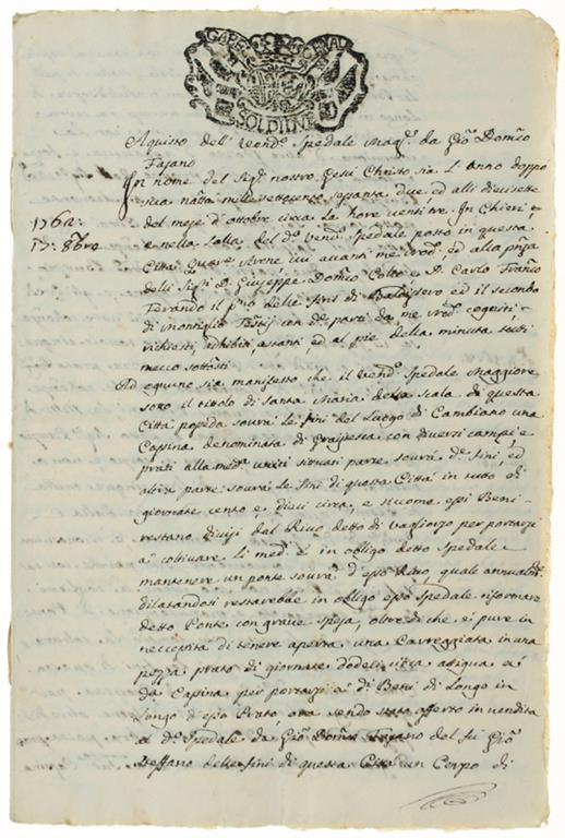 MANOSCRITTO: ATTO NOTARILE - Chieri 1762. - copertina