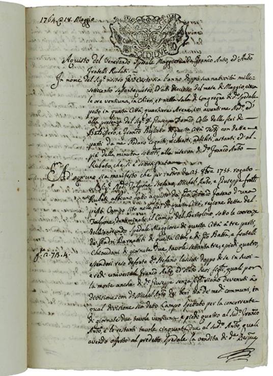 MANOSCRITTO: ATTO NOTARILE - Chieri 1764. - copertina