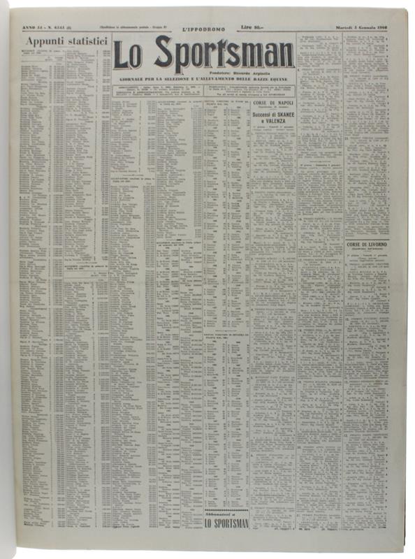 Lo SPORTSMAN - l'Ippodtomo. Anno 1960 completo. Giornale per la selezione e l'allevamento delle razze equine