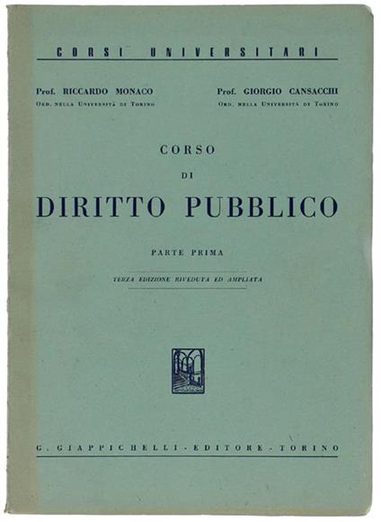 CORSO DI DIRITTO PUBBLICO. Parte prima - copertina