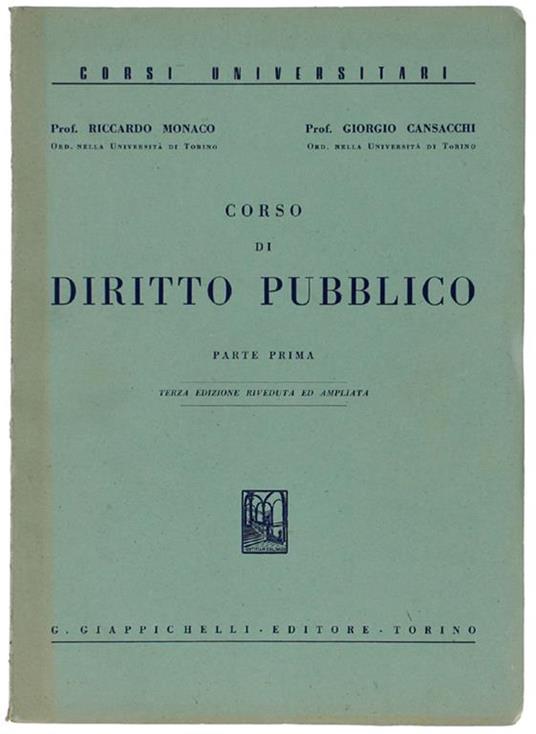CORSO DI DIRITTO PUBBLICO. Parte prima - copertina