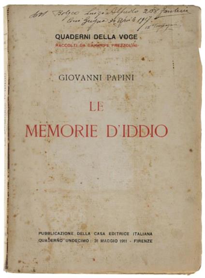 Le MEMORIE D'IDDIO - Giovanni Papini - copertina