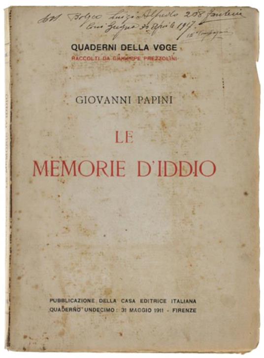 Le MEMORIE D'IDDIO - Giovanni Papini - copertina