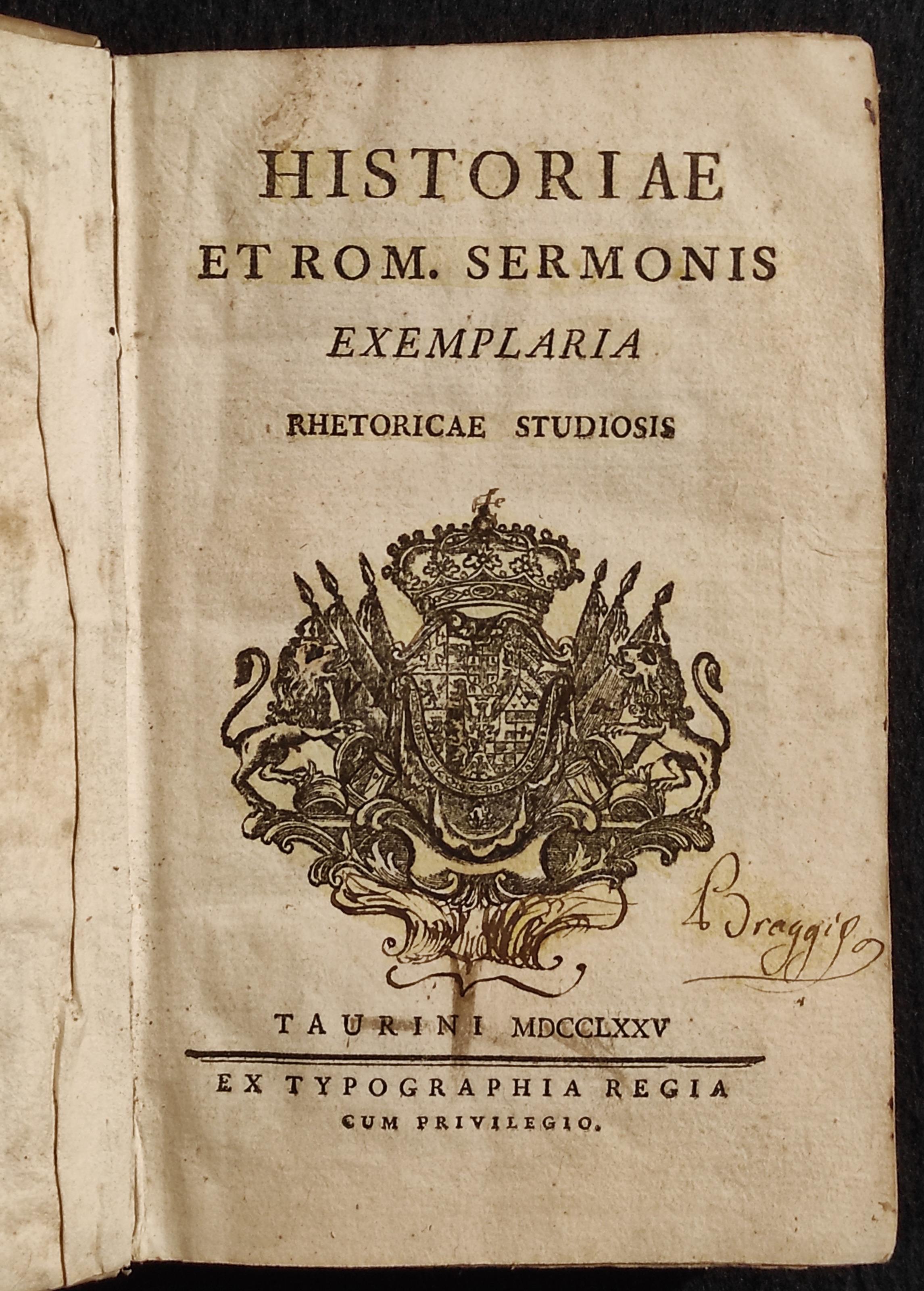 Historiae et Rom. Sermonis Exemplaria Rhetoricae Studiosis - 1775
