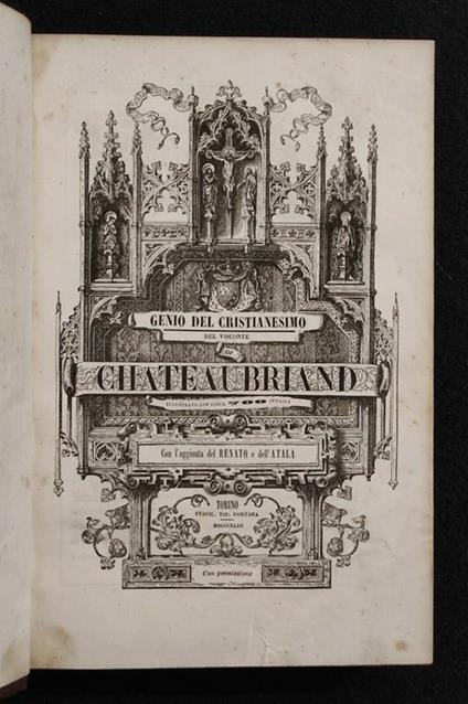 Genio del Cristianesimo del Visconte Chateubriand - Fontana - 1843 - Illustrato - copertina