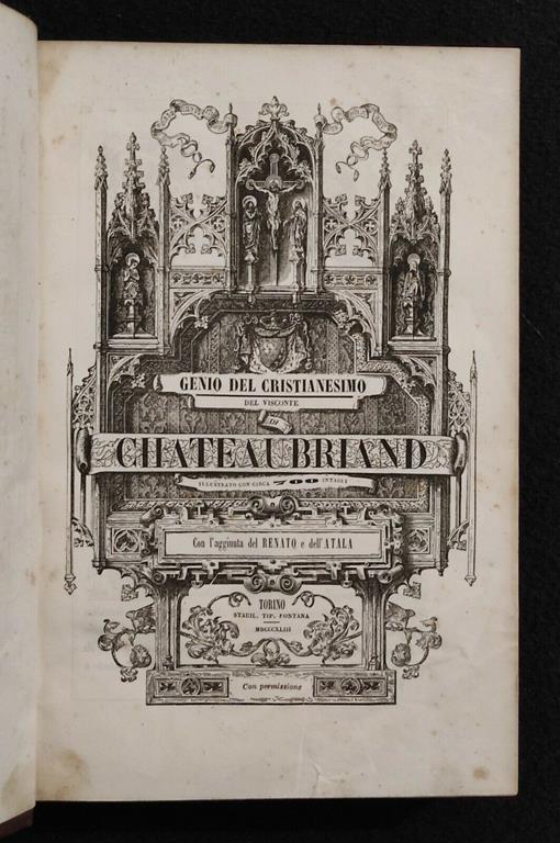 Genio del Cristianesimo del Visconte Chateubriand - Fontana - 1843 - Illustrato - copertina