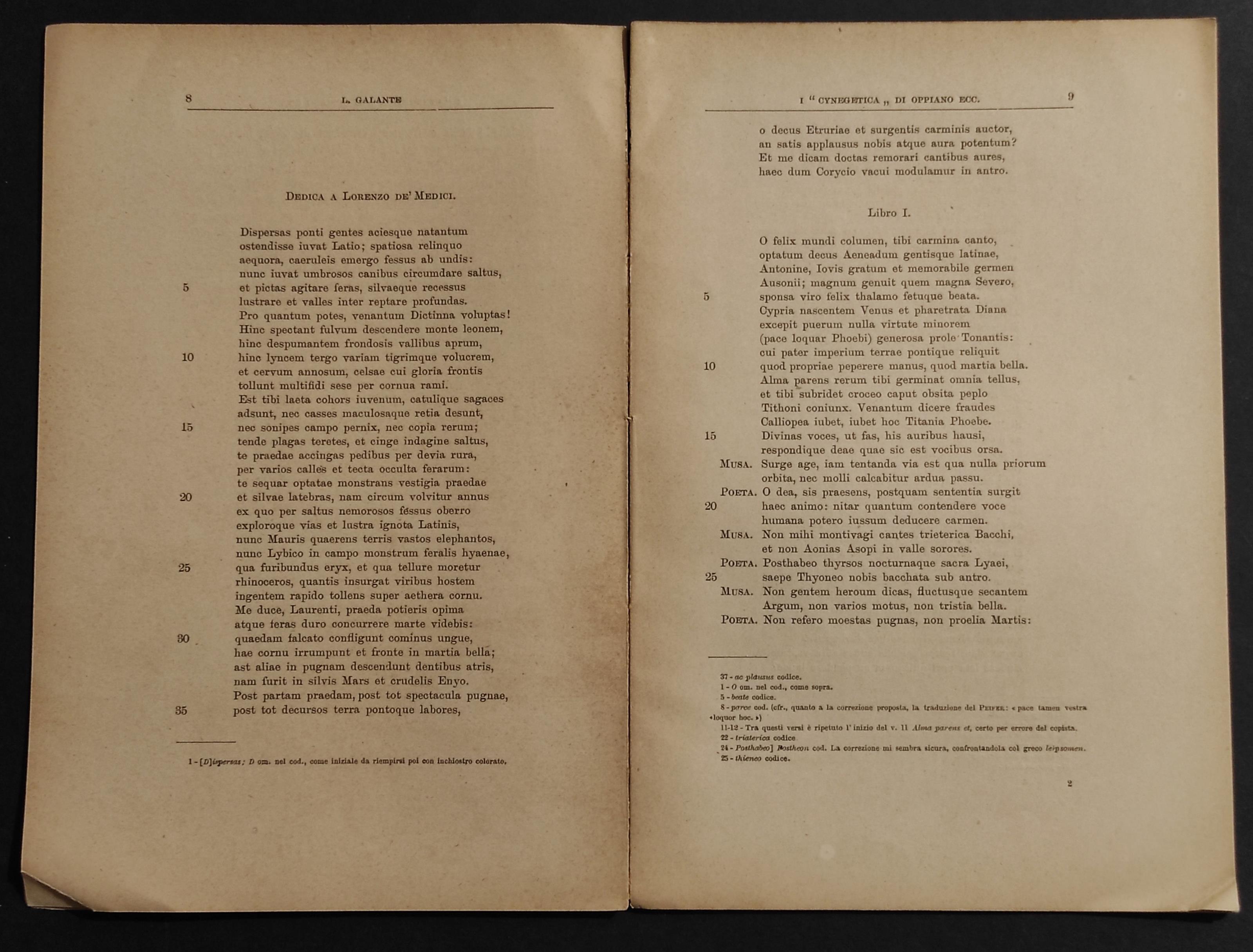 I "Cynegetica" di Oppiano - L. Galante - 1904 - Estratto