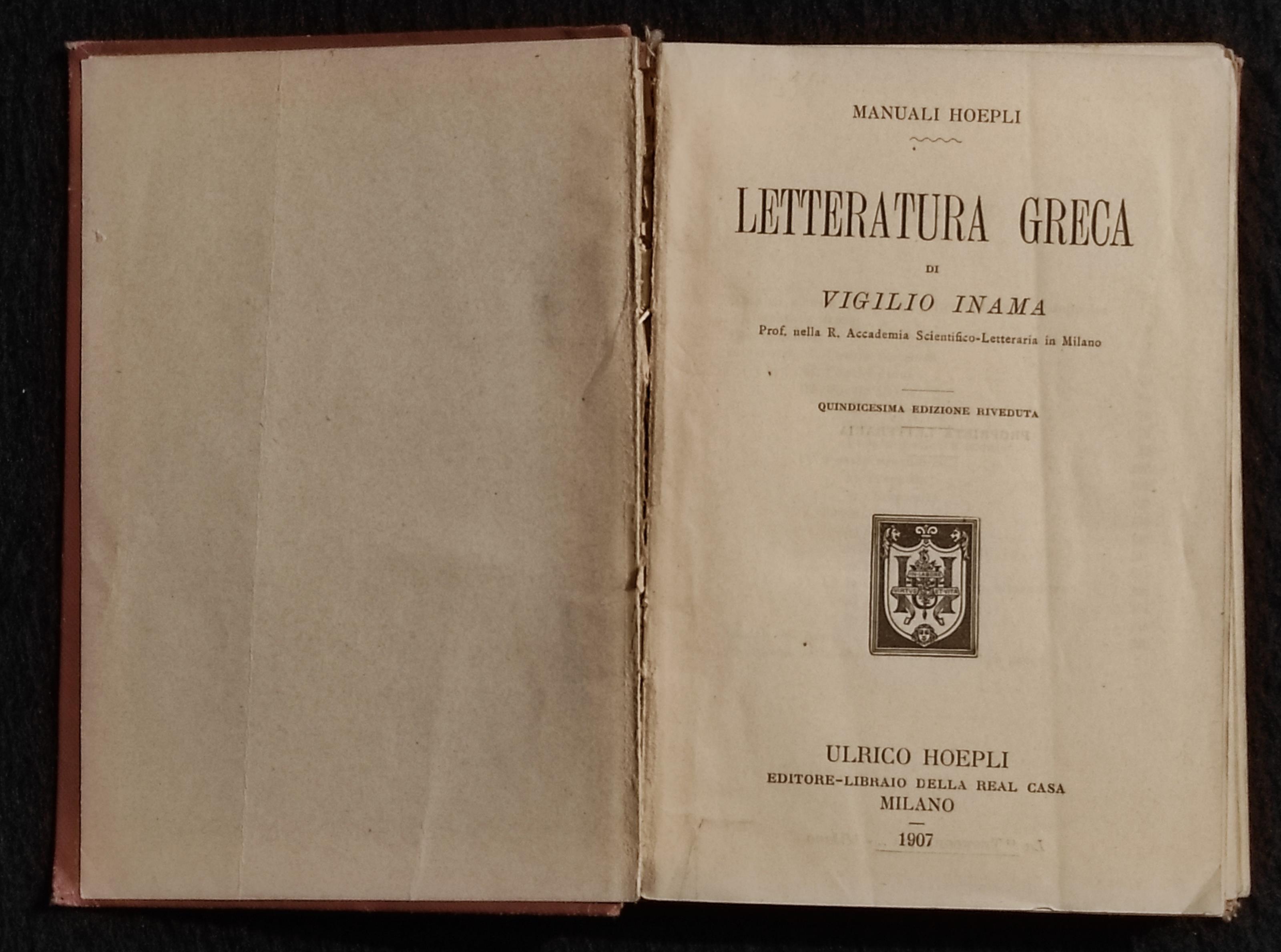 Letteraura Greca - V. Inama - Manuali Hoepli - 1907
