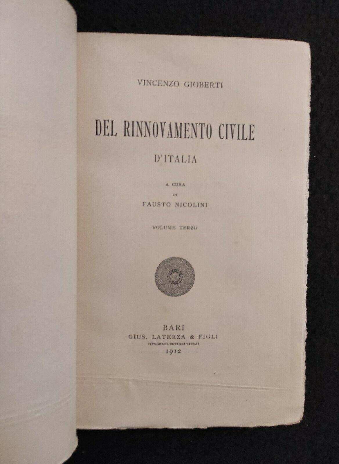 Scrittori d'Italia - Del Rinnovamento Civile d'Italia - Laterza - 1912 - Vol III