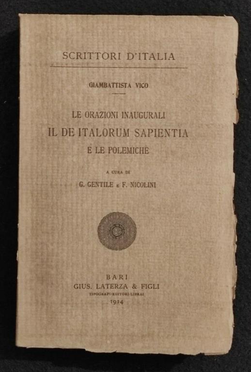 Scrittori d'Italia - Il De Italorum Sapientia - Vico - Laterza - 1914 - Giambattista Vico - copertina