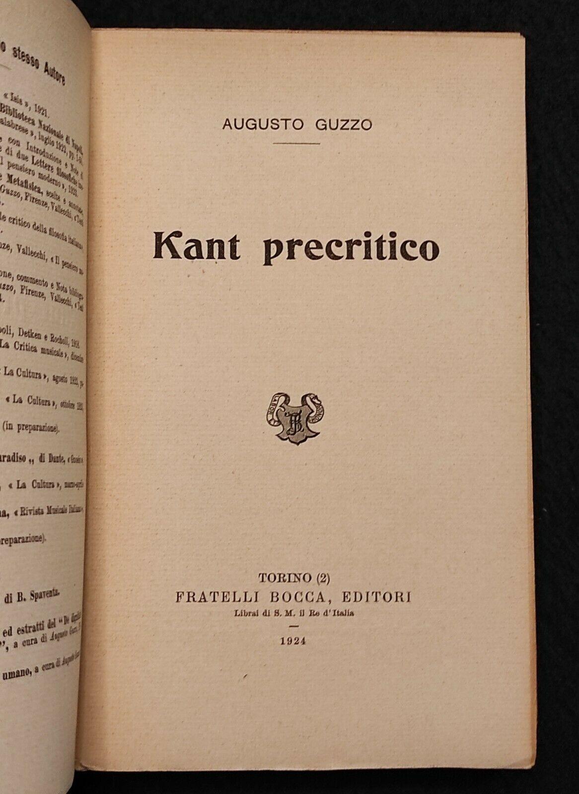 Kant Precritico - A. Guzzo - Bocca - 1924 - Picc. Bibl. Scienze Moderne