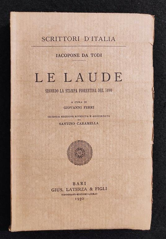 Scrittori d'Italia - Le Laude - Da Todi - Laterza - 1930 - Iacopone da Todi - copertina